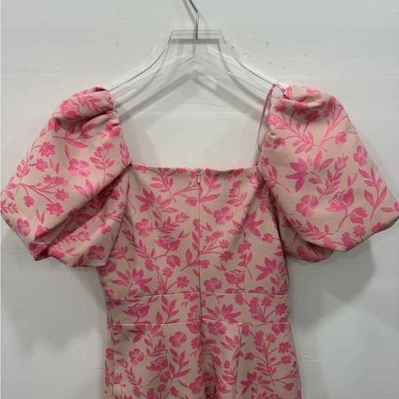Exquise Pink Foral Puff Shoulder Midi Dress - Picture 6 of 7